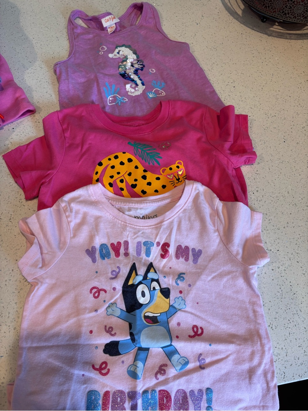 Bundle Purple Sequin Seahorse Tank & Pink Graphic Tees - Girls